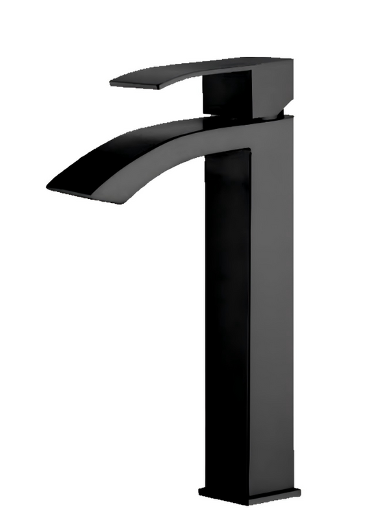 BF006H-B Matte black single-hole faucet with curved spout for vessel sink