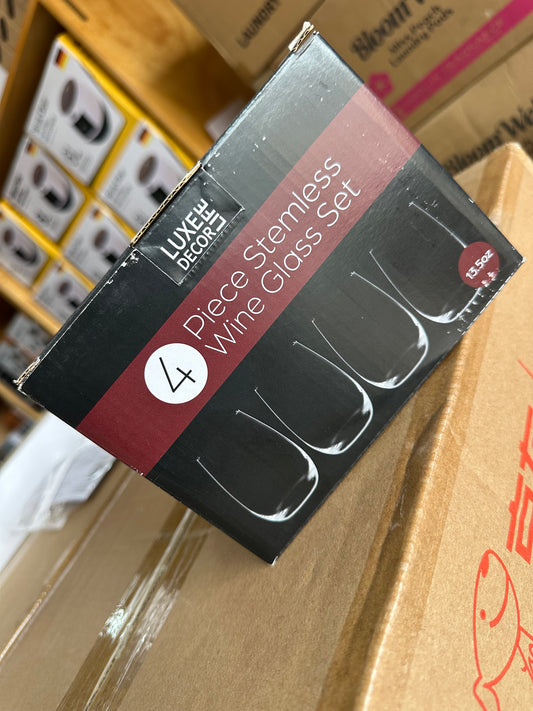4 Piece Stemless Wine Glass Set