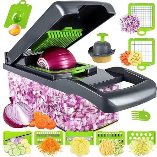 Multifunctional 16-in-1 Vegetable Chopper with Container, Onion Chopper, Egg Separator, (Chops, Slices, Spiralizes & More)