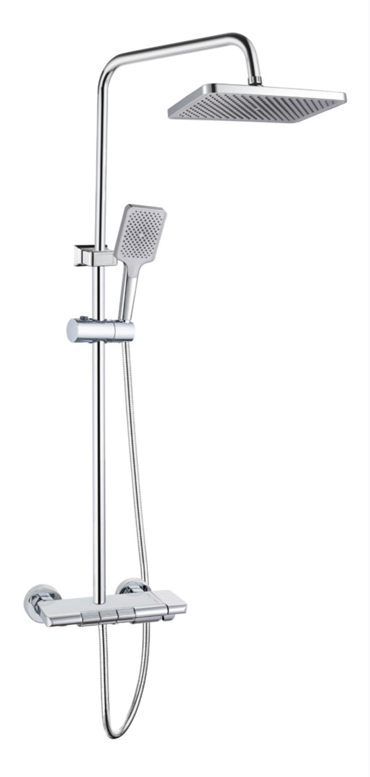 SP01 Square thermostatic shower column with rain shower, hand shower and spout