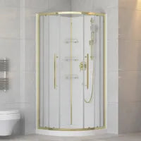 36" x 36" Round shower kit with matte black door, marble effect walls, base and glass shelves