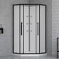 38" x 38" Corner neo shower kit with matte black door, tile effect walls, base and glass shelves