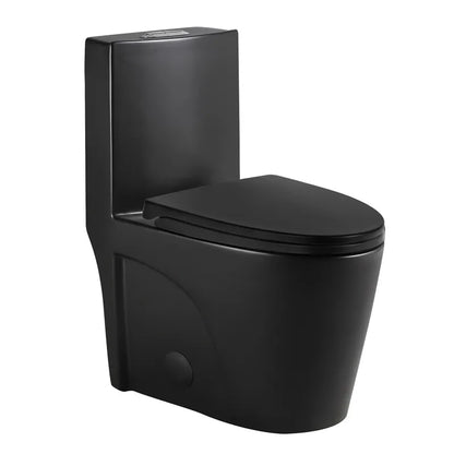 Matte black dual-flush one-piece toilet with elongated bowl LUDO