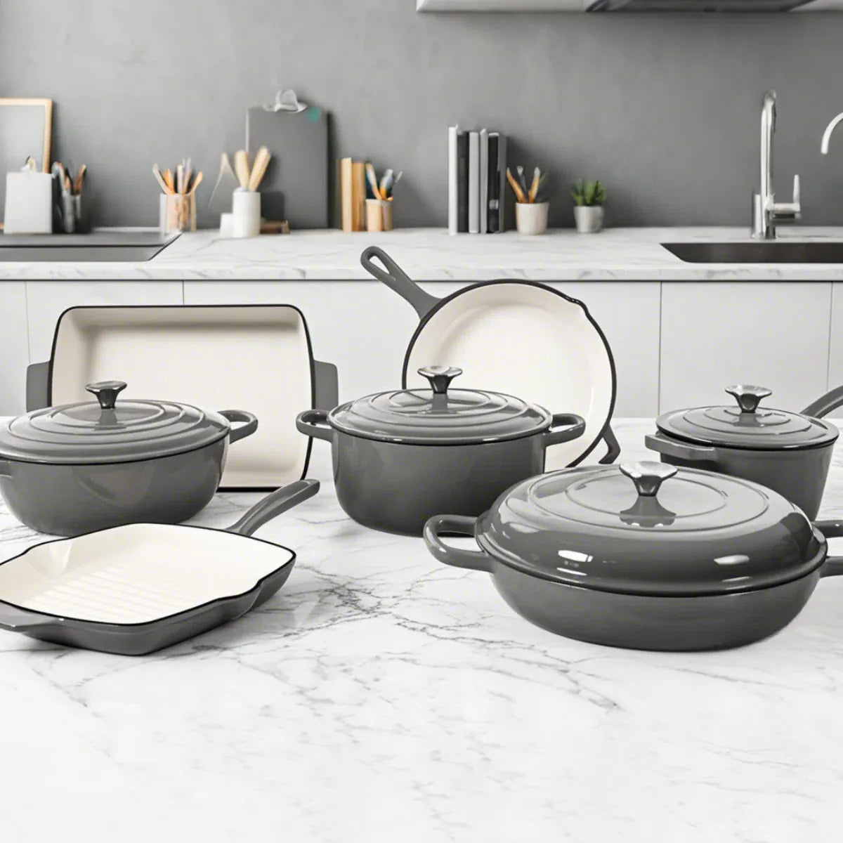 CAAB Home Delight 11 Pieces Cast Iron Enameled Cookware Set