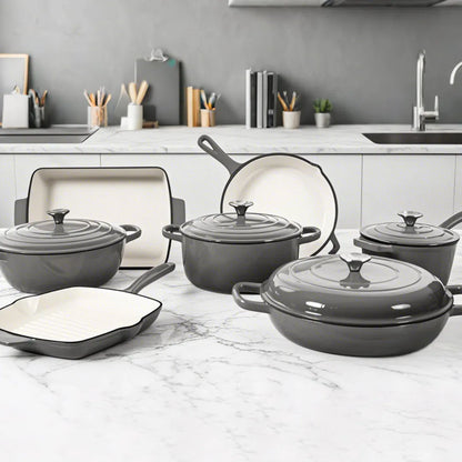 CAAB Home Delight 11 Pieces Cast Iron Enameled Cookware Set