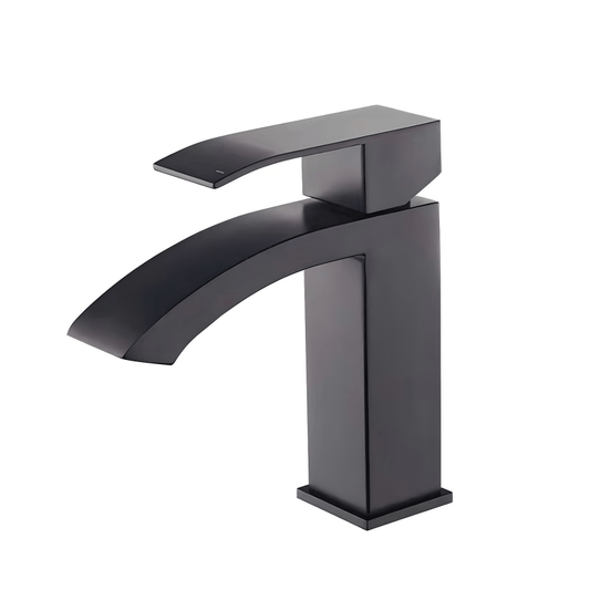 CAAB Home Delight BD006-B Matte black single-hole square bathroom sink faucet with curved spout