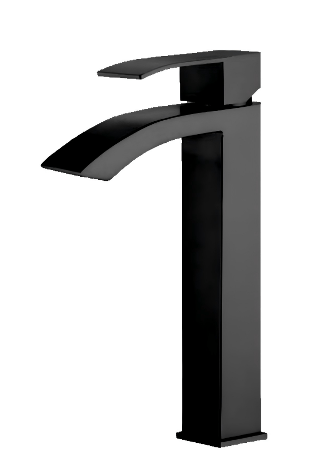 CAAB Home Delight BF006H-B Matte black single-hole faucet with curved spout for vessel sink