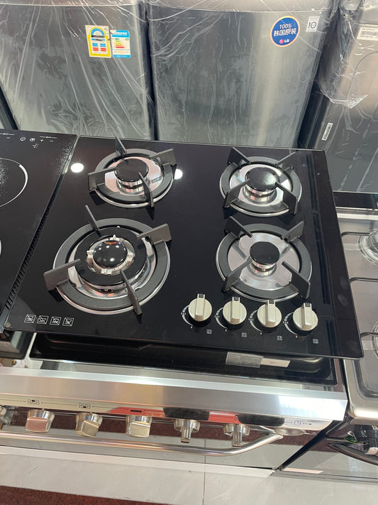 CAAB Home Delight Built-In Gas Stove Cooktop with 4 Sealed Burners in Black Tempered Glass