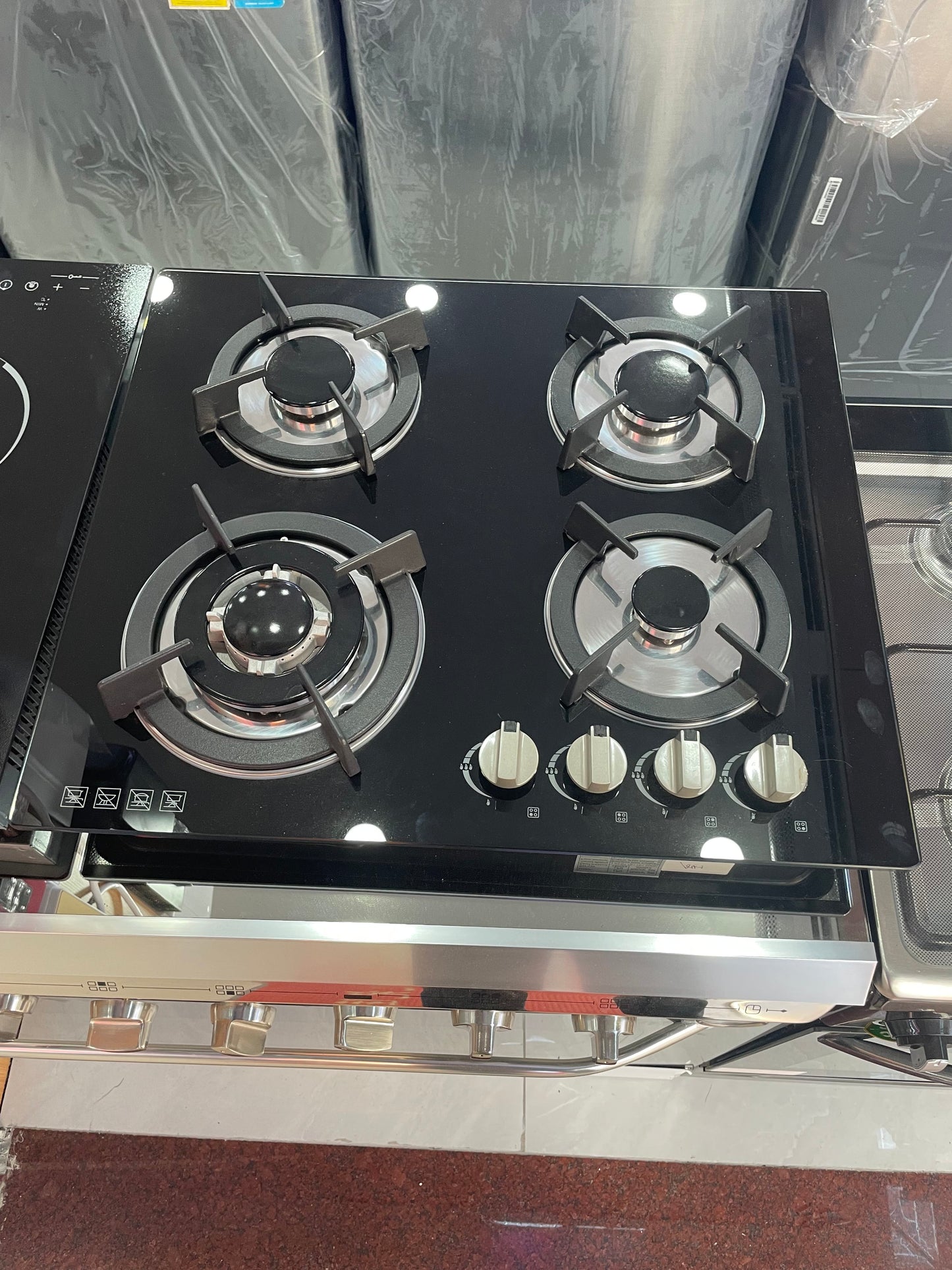 CAAB Home Delight Built-In Gas Stove Cooktop with 4 Sealed Burners in Black Tempered Glass
