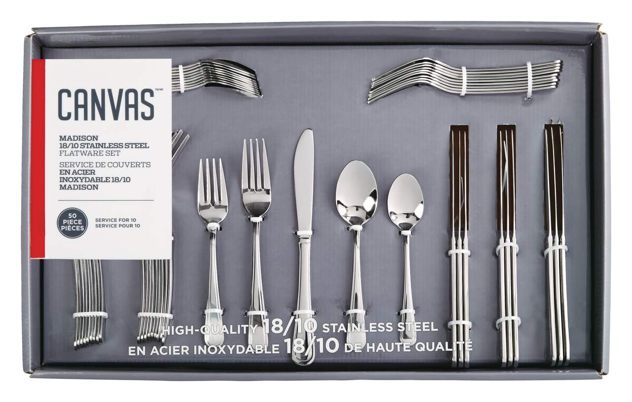 CAAB Home Delight CANVAS Madison 50pc Stainless Steel Flatware Set, Serves 10
