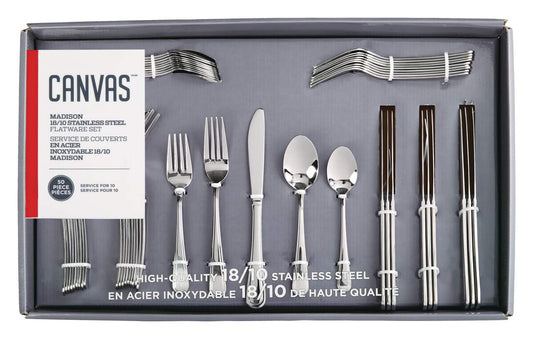 CAAB Home Delight CANVAS Madison 50pc Stainless Steel Flatware Set, Serves 10