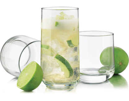 CAAB Home Delight Libbey Ascent 16pc Tumbler Glassware Set, Dishwasher Safe, 8pc x 13.3-oz and 8pc x 16-oz