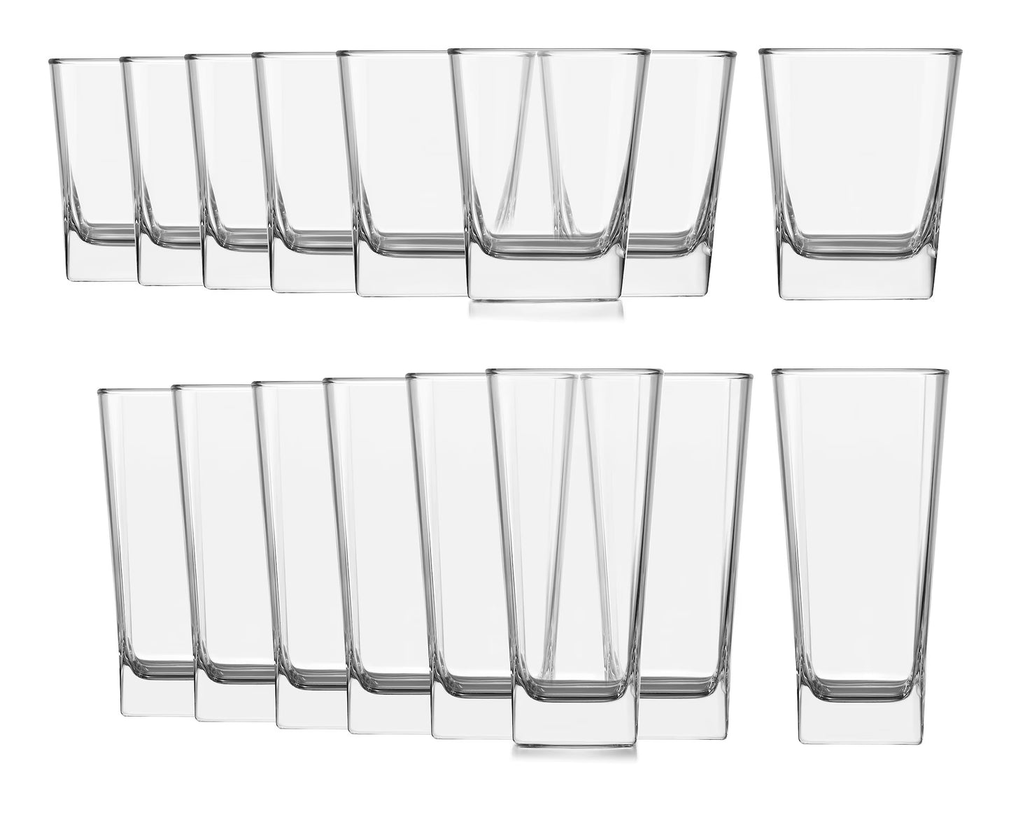 CAAB Home Delight Libbey Bristol 16pc Glassware Set, Dishwasher Safe, 8pc x 12.2-oz and 8pc x 14.4-oz