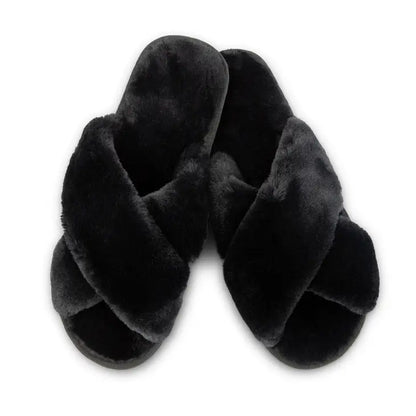 CAAB Home Delight Soft Fluffy Crossband Open-Toe Slide-On Spa Slippers (Personalized Available)