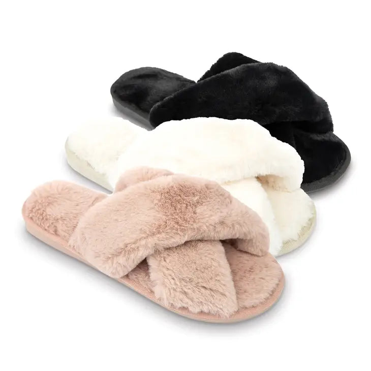 CAAB Home Delight Soft Fluffy Crossband Open-Toe Slide-On Spa Slippers (Personalized Available)
