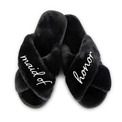 CAAB Home Delight Soft Fluffy Crossband Open-Toe Slide-On Spa Slippers (Personalized Available)