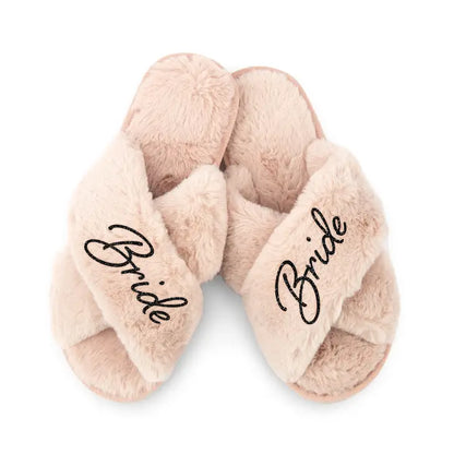 CAAB Home Delight Soft Fluffy Crossband Open-Toe Slide-On Spa Slippers (Personalized Available)