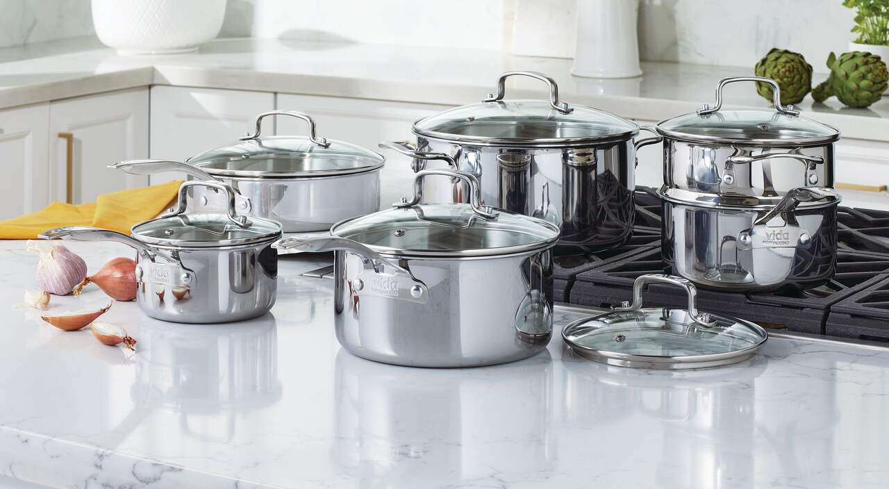 CAAB Home Delight Vida by PADERNO Elite Series 3-Ply Cookware Set, Oven Safe, Stainless Steel