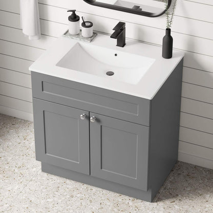 CANVAS Milford Double Door Single Sink Marble Top Bathroom Vanity, Grey, 30-in