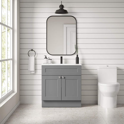 CANVAS Milford Double Door Single Sink Marble Top Bathroom Vanity, Grey, 30-in