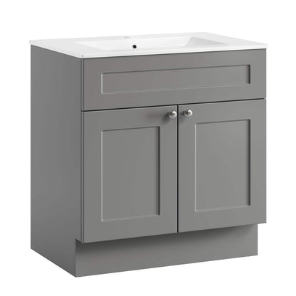CANVAS Milford Double Door Single Sink Marble Top Bathroom Vanity, Grey, 30-in