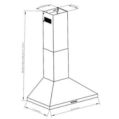 Vissani 30-inch 350CFM Convertible Pyramid Wall-Mounted Range Hood with 3-Speed Setting in Stainless Steel