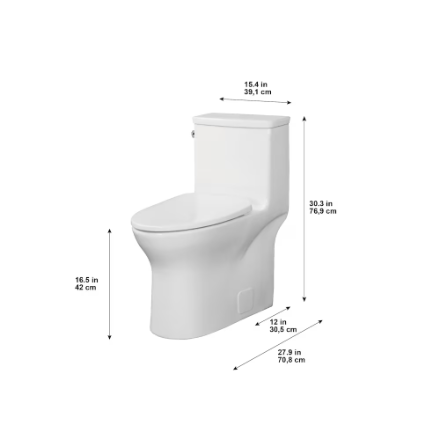 Glacier Bay Pemberton All-in-One 1-Piece Single Flush 4.8L Elongated White Concealed Toilet Comfort Height with Soft-Close Seat