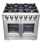 Forno Massimo 36-inch Freestanding French Door Gas Range, Stainless Steel, Wok Ring, Air Fryer & Griddle