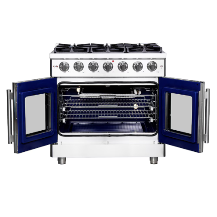 Forno Massimo 36-inch Freestanding French Door Gas Range, Stainless Steel, Wok Ring, Air Fryer & Griddle