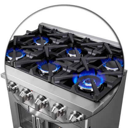 Forno Massimo 36-inch Freestanding French Door Gas Range, Stainless Steel, Wok Ring, Air Fryer & Griddle