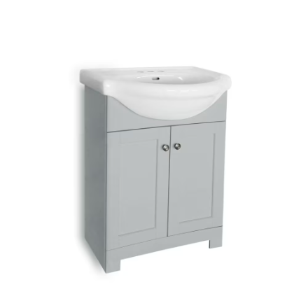 Glacier Bay Clancey 24-inch W x 19.5-inch D x 32-inch H Grey Wood Bathroom Vanity with Round Centre Single Sink Ceramic Top