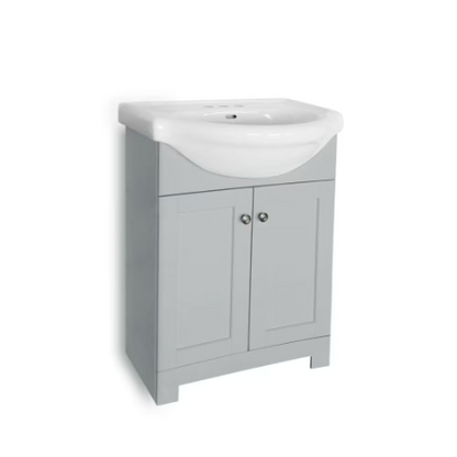 Glacier Bay Clancey 24-inch W x 19.5-inch D x 32-inch H Grey Wood Bathroom Vanity with Round Centre Single Sink Ceramic Top