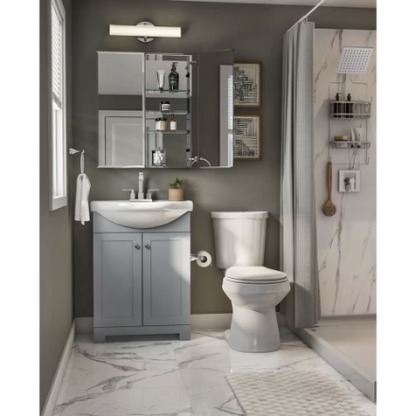 Glacier Bay Clancey 24-inch W x 19.5-inch D x 32-inch H Grey Wood Bathroom Vanity with Round Centre Single Sink Ceramic Top