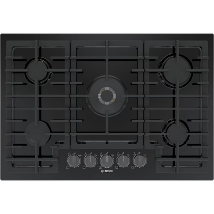 Bosch 800 Series 30-Inch Gas Cooktop in black stainless steel with 5 burners