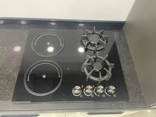 Built-In Smooth Surface Gas and Electric Cooktop with 2 Gas and 2 Electric Burner