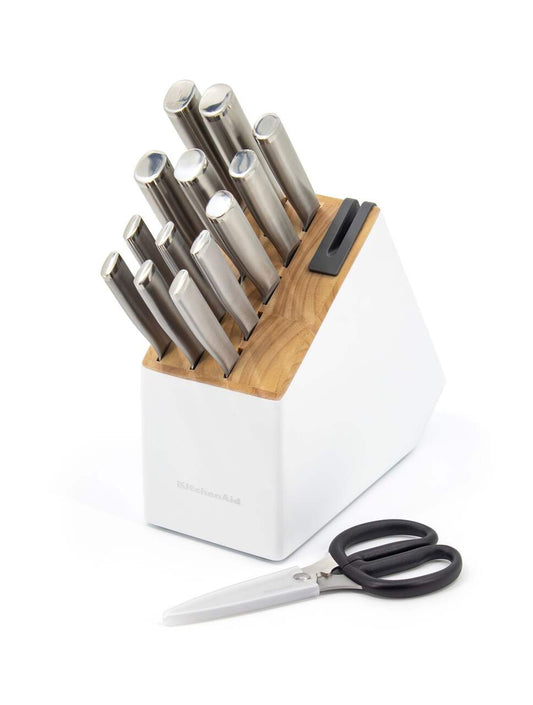 KitchenAid Stainless Knife Block Set, White, 14-pc