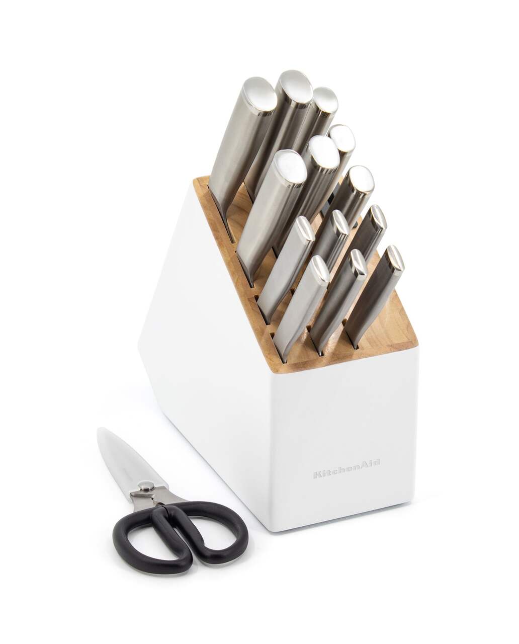 KitchenAid Stainless Knife Block Set, White, 14-pc