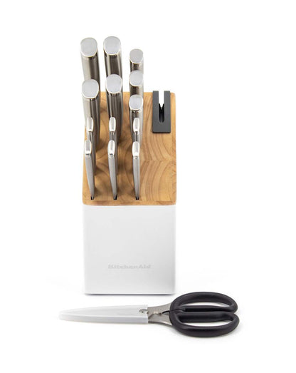KitchenAid Stainless Knife Block Set, White, 14-pc