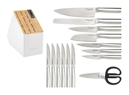 KitchenAid Stainless Knife Block Set, White, 14-pc