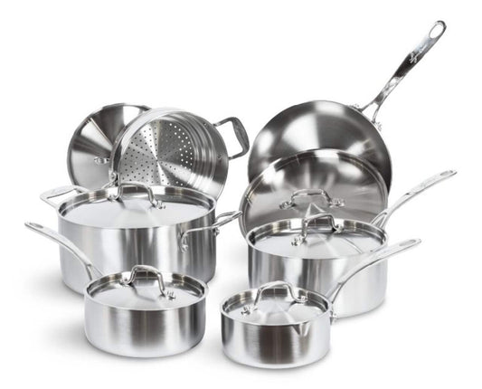 Lagostina 3-Ply Commercial Clad Stainless Steel Cookware Set & Oven Safe, 12-pc