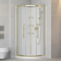 My Store 36" x 36" Round shower kit with matte black door, marble effect walls, base and glass shelves