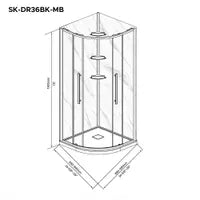 My Store 36" x 36" Round shower kit with matte black door, marble effect walls, base and glass shelves