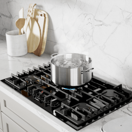 My Store Bosch 800 Series 30-Inch Gas Cooktop in black stainless steel with 5 burners