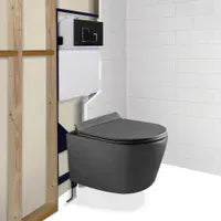 My Store Dual-flush Grey wall toilet with black control plate PARETO