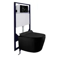 My Store Dual-flush matte black wall toilet with black control plate PARETO