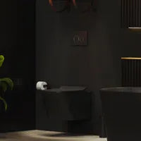 My Store Dual-flush matte black wall toilet with black control plate PARETO
