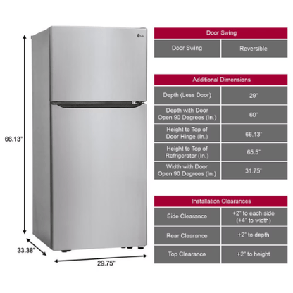 My Store LG Electronics 30-inch W 20 cu. ft. Top Freezer Refrigerator with Multi-Air Flow in Stainless Steel - ENERGY STAR®