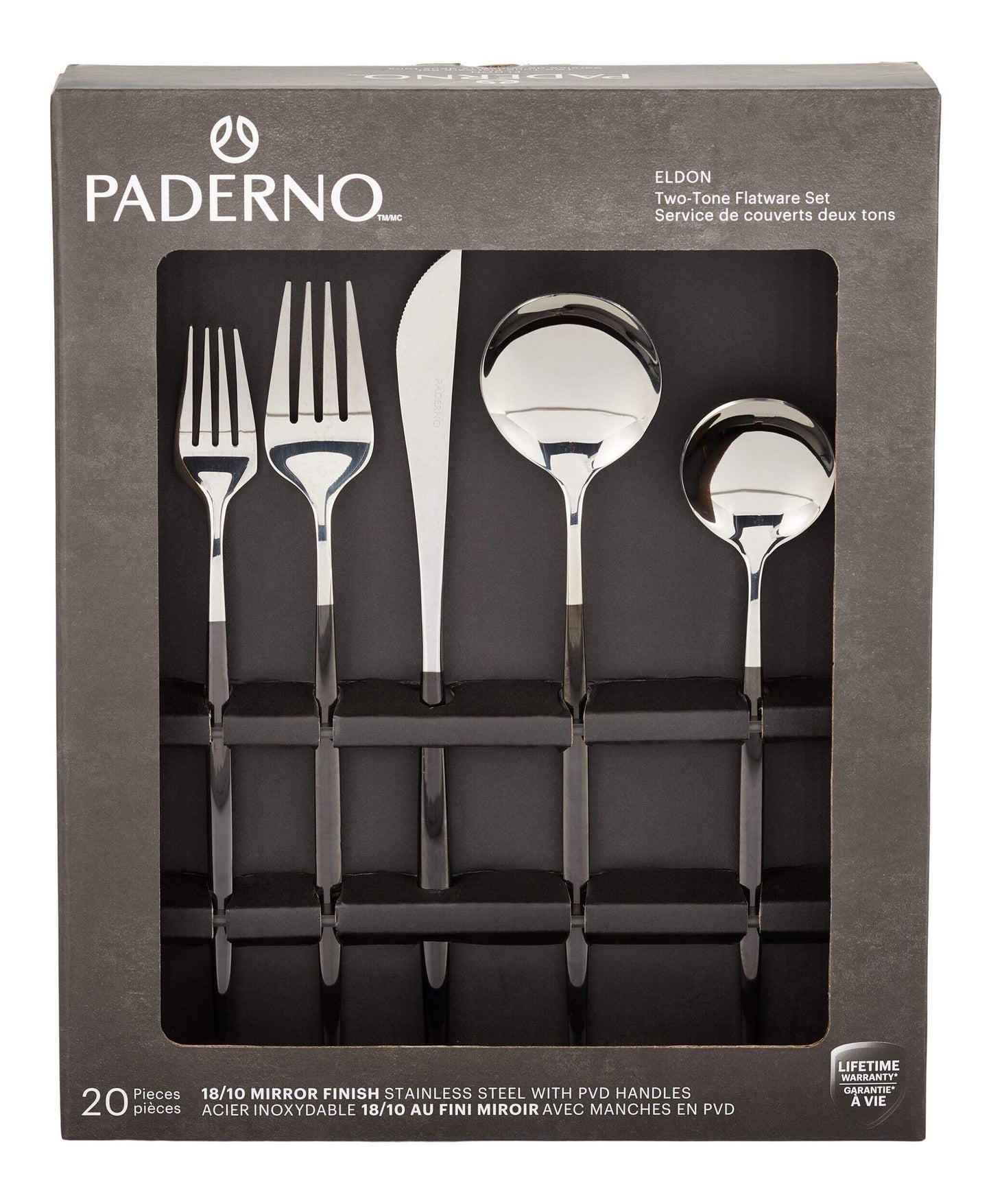 My Store PADERNO Eldon Two-Tone Stainless Steel Flatware Set, Serves 4, 20-pc