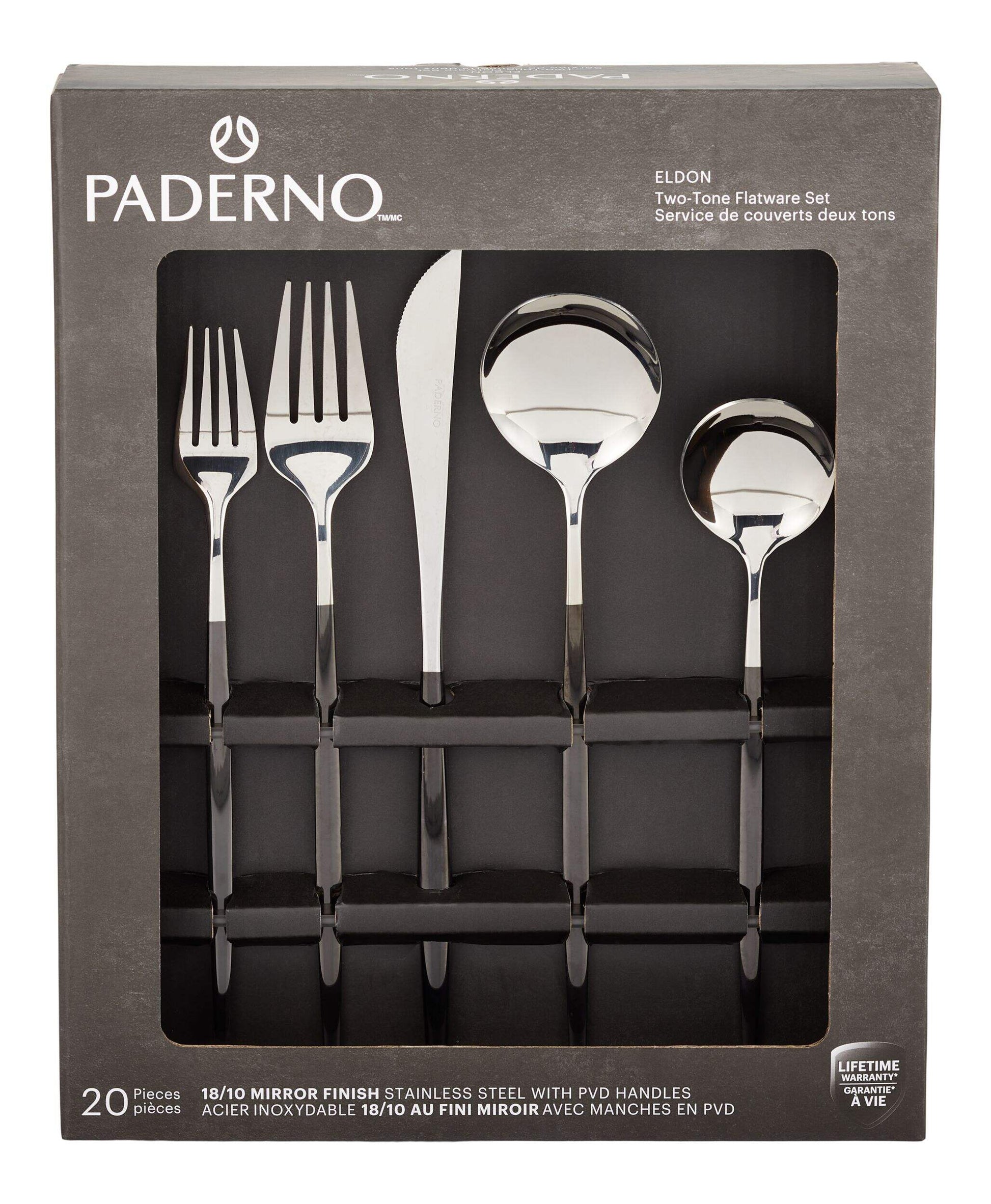 My Store PADERNO Eldon Two-Tone Stainless Steel Flatware Set, Serves 4, 20-pc