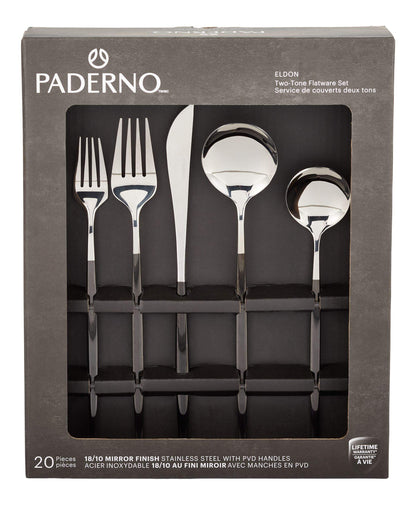 PADERNO Eldon Two-Tone Stainless Steel Flatware Set, Serves 4, 20-pc
